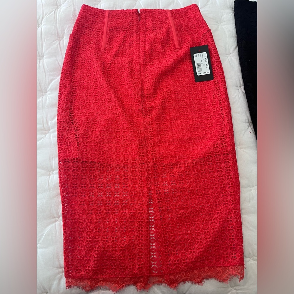 Marciano Vibrant Red Lace Pencil Skirt